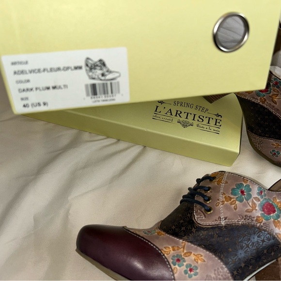 L'ATISTE Adel Vice Fleur Heeled Oxfords Dark Plum - Picture 3 of 11